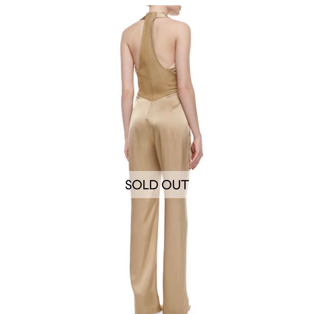 Tamara Mellon silk jumpsuit NWT size 8, cream / light brown, fitted - Picture 8 of 9
